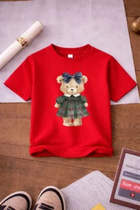 twins tailors Teddy Bear and Bow Printed 3-Pack Red-White-Navy Blue Girls' T-Shirt - Image 4