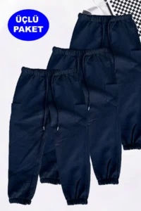 twins tailors Elasticized Fleece Inside Unprinted Pack of 3 Unisex All Three Navy Blue Children's Sweatpants