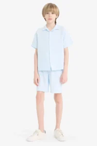 DeFacto Oversize Wide Fit Polo Neck Muslin Short Sleeve Shirt Boy - Image 2