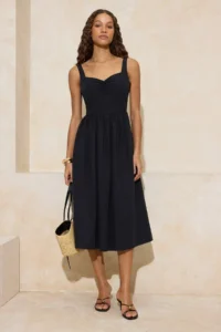 TRENDYOLMİLLA Black Gipelli Midi Poplin Weaving Dress