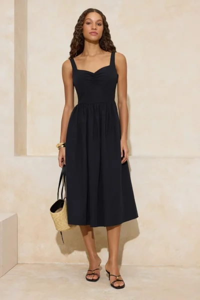 TRENDYOLMİLLA Black Gipelli Midi Poplin Weaving Dress