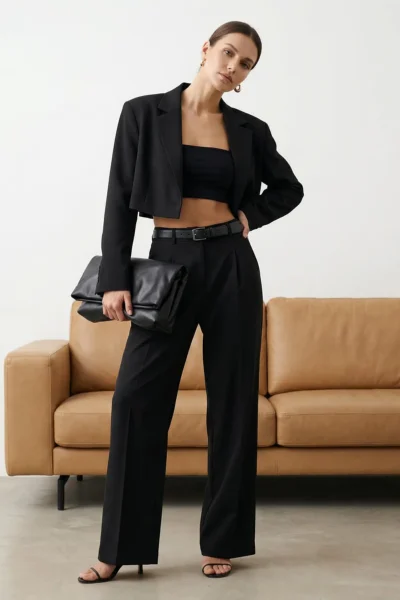 TRENDYOLMİLLA Black*001 Straight/Plain Kesim Pilili Weaving Dress Pants