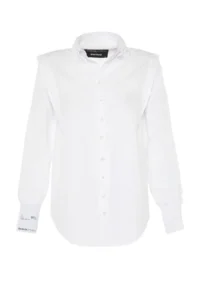 TRENDYOLMİLLA X Sagaza Studio White Ruffle Detailed Weaving Poplin Shirt - Image 5