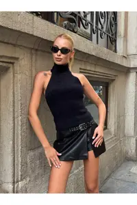 Cool & Sexy Women Back Light Turtleneck soft Crop Blouse - Image 4