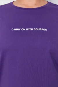 Trendyol Curve Purple relaxed Fit Slogan Printed Crew Neck 100% Cotton Knitting Plus Size T-Shirt - Image 5