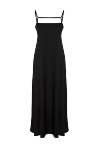 TRENDYOLMİLLA Black Adjustable Sleeveless A-line Crepe/textured Knitting Maxi Dress - Image 7