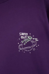 Trendyol Curve Purple 100% Cotton Oversized/Wide Pattern Galaxy Printed Plus Size Knitting T-Shirt - Image 5