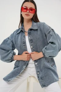 Bigdart 0662 DENIM Balloon Kollu jeans Jacket - Blue - Image 3