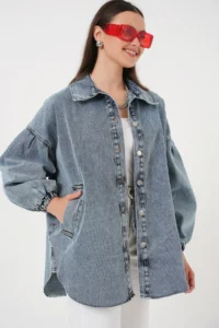 Bigdart 0662 DENIM Balloon Kollu jeans Jacket - Blue - Image 4