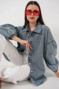 Bigdart 0662 DENIM Balloon Kollu jeans Jacket - Blue - Image 5