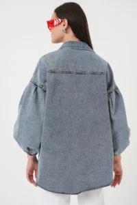 Bigdart 0662 DENIM Balloon Kollu jeans Jacket - Blue - Image 7