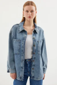 Bigdart 0694 double pocket Oversized DENIM Jacket - Ice Blue