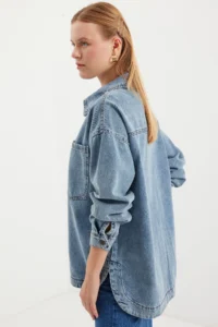 Bigdart 0694 double pocket Oversized DENIM Jacket - Ice Blue - Image 2