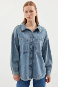 Bigdart 0694 double pocket Oversized DENIM Jacket - Ice Blue - Image 3