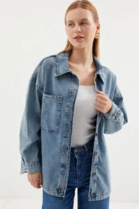 Bigdart 0694 double pocket Oversized DENIM Jacket - Ice Blue - Image 4