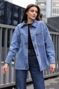 Bigdart 0694 double pocket Oversized DENIM Jacket - Navy Blue - Image 3