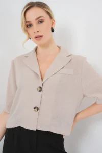 Bigdart 0706 Crop Linen Jacket - Beige