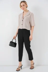 Bigdart 0706 Crop Linen Jacket - Beige - Image 2