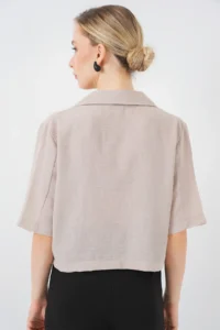 Bigdart 0706 Crop Linen Jacket - Beige - Image 6