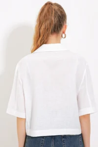 Bigdart Women's White Double Buttoned Oversize Crop Linen Jacket 0706 - Image 5