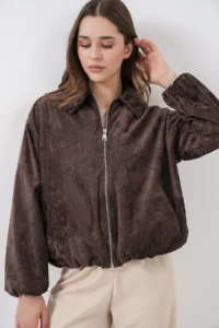 Bigdart Women's Gathered Oversize Velvet Jacket 0733 - Brown - Image 4