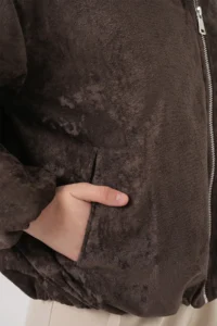 Bigdart Women's Gathered Oversize Velvet Jacket 0733 - Brown - Image 5