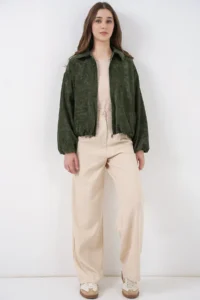 Bigdart Women Shirred Oversized Velvet Jacket 0733 - Khaki - Image 2