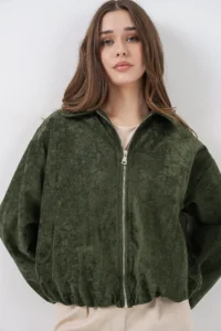 Bigdart Women Shirred Oversized Velvet Jacket 0733 - Khaki - Image 4