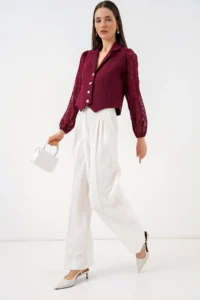 Bigdart Women Patterned Short Jacket 0751 - Burgundy - Image 2