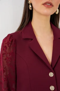 Bigdart Women Patterned Short Jacket 0751 - Burgundy - Image 4