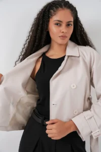 Bigdart Women Arched Faux Leather Jacket 1046 - Ecru - Image 6