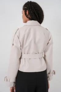 Bigdart Women Arched Faux Leather Jacket 1046 - Ecru - Image 8