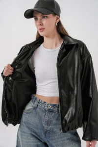 Bigdart Women Oversized Faux Leather Jacket 1049 - Black - Image 5