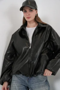 Bigdart Women Oversized Faux Leather Jacket 1049 - Black - Image 6