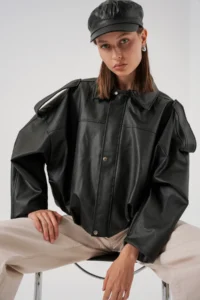 Bigdart Women Oversized Leather Jacket 1055 - Black