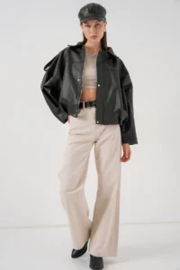 Bigdart Women Oversized Leather Jacket 1055 - Black - Image 2