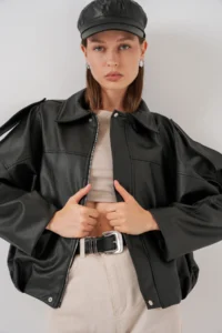 Bigdart Women Oversized Leather Jacket 1055 - Black - Image 3