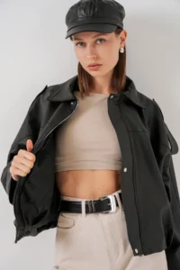 Bigdart Women Oversized Leather Jacket 1055 - Black - Image 4
