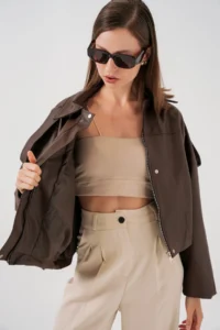 Bigdart Women Oversized Leather Jacket 1055 - Brown - Image 4