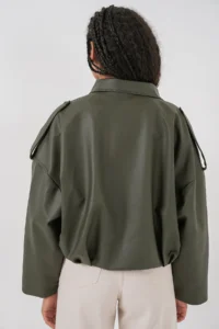 Bigdart Women Oversized Leather Jacket 1055 - Khaki - Image 7