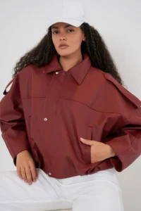 Bigdart Women Oversized Leather Jacket 1055 - Brick Red