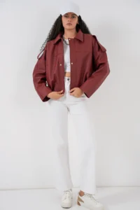 Bigdart Women Oversized Leather Jacket 1055 - Brick Red - Image 2