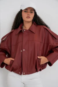 Bigdart Women Oversized Leather Jacket 1055 - Brick Red - Image 3