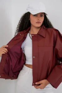 Bigdart Women Oversized Leather Jacket 1055 - Brick Red - Image 5