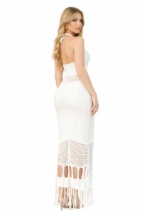 KAREL BUTİK WHITE Boyundan Sleeveless Pareo LONG Beach Dress - Image 2