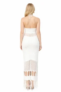 KAREL BUTİK WHITE Boyundan Sleeveless Pareo LONG Beach Dress - Image 3