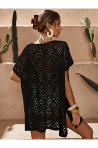 moda mh Premium Knitwear Knitted Diamond Patterned V-Neck Beach Dress - Image 2