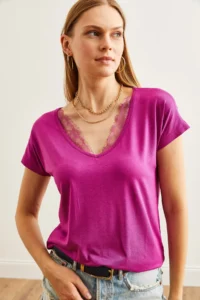 Olalook Women's Purple Collar Lace Casual Viscose Blouse - Image 6