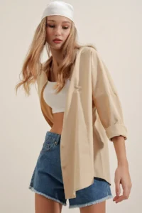 Bigdart 3900 Oversized LONG Basic Shirt - Beige - Image 2