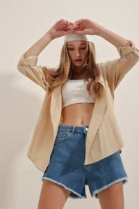 Bigdart 3900 Oversized LONG Basic Shirt - Beige - Image 3